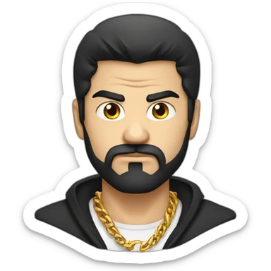 Russian male angry thug wearing gold chain with black hair and short beard sticker