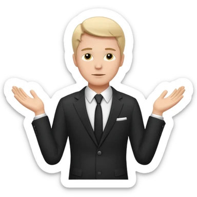 white man in formal suit spreads his arms, face thinking sticker