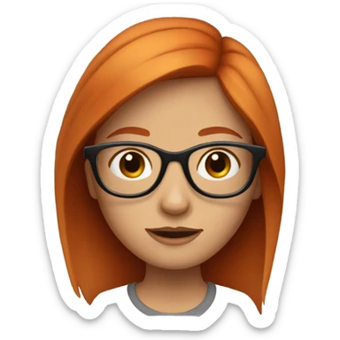 Red headed girl with large frame glasses and tiny eyes sticker
