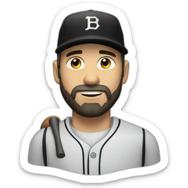 white guy with black beard and baseball hat sticker