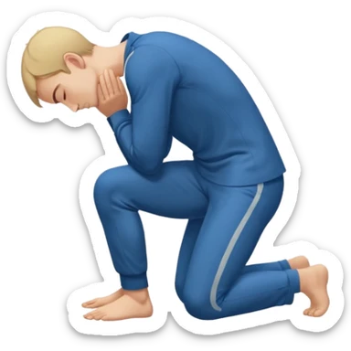 side view of a man kneeling on the ground with head and arms lowered, bowing deeply, gesture of respect or apology sticker