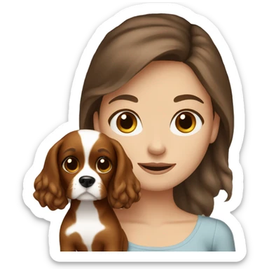 White girl brown hair holding cavalier dog sticker