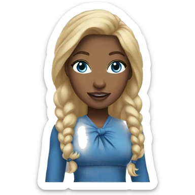  black american girl, with blue eyes and tied up blonde hair, waving sticker