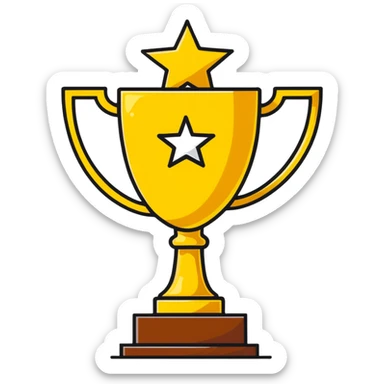 gold trophy with five stars above it sticker