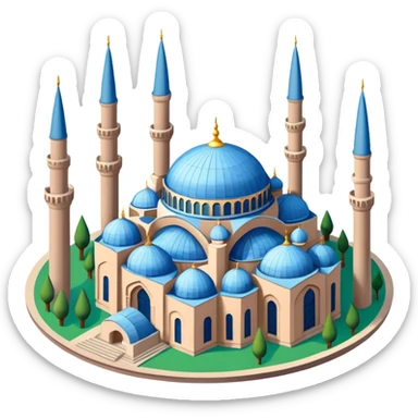 Isometric illustration of Istanbul, featuring Hagia Sophia with its large central dome and four tall minarets, paint photorealistic style sticker