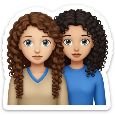Two best friends .bestie 1: beige skin with brown long hair and blue eye. Bestie 2:mixed race skin with curly black hair and brown eye sticker