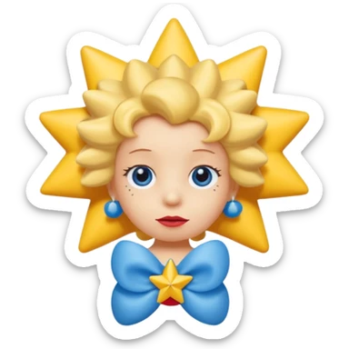 3D emoji head-only, smooth plastic, soft studio light, big round eyes, bold outline, centered, transparent bg,
Maggie Simpson, yellow skin, eight-point star hair with blue bow, red pacifier sticker