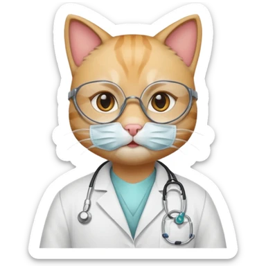 doctor cat, white coat, medical mask sticker