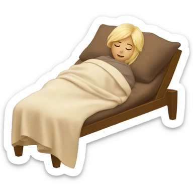 Blonde woman sleeping from her side with a brown cozy blancket sticker