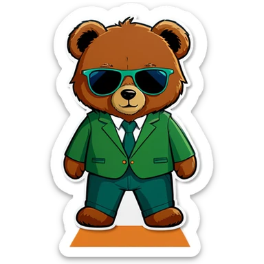 Reduce the size. Half Teddy bear with a green suit and sunglasses in green instead or blue sticker