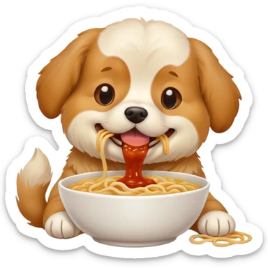 dog eating noodles  sticker