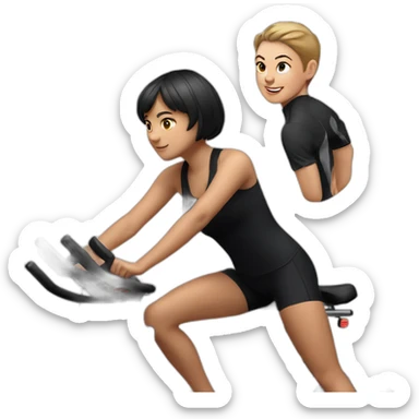 realistic exercise bike and one girl with short hair in black sportswear sticker