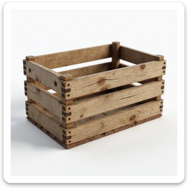 an empty wooden wine crate, realistic details, photorealistic style sticker