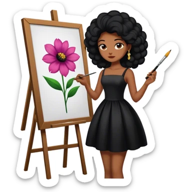 Una artista de piel negra pintando un cuadro de una flor sticker
