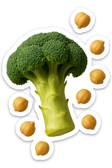 SU QUESTO STILE FAI  broccoli e ceci che fluttuano in aria, FALLO MOLTO REALISTICO IN 3D sticker