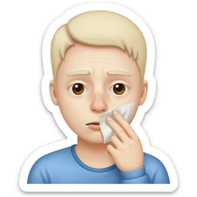 sick person with tissue on nose, fever and is shaking. sticker
