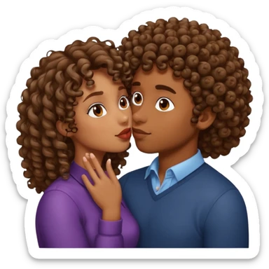 Brown skin girl with curly hair kissing brown skin man sticker