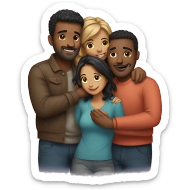 3 friends hugging, 2 men and 1 woman sticker