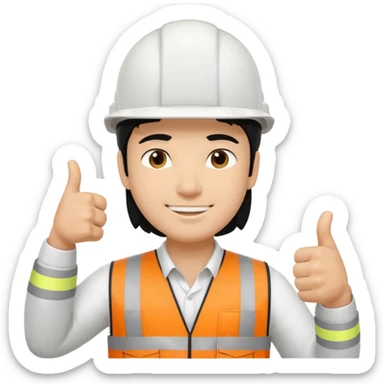 Una persona con pelo negro varon con casco blanco inginiero cilvil pulgar arriba sticker