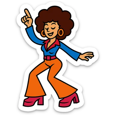 woman disco dancer, white skin, brown curly hair sticker