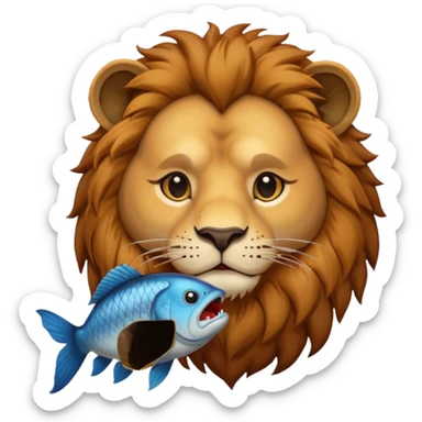  A lion eating a fish, feeling sad, portrait, bust up sticker