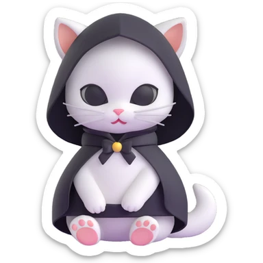 white baby cat in a black mini dress and black veil, looking shy sticker