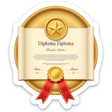 simple diploma with gold seal, flat, not rolled sticker