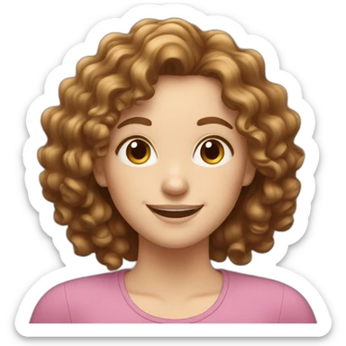 happy white girl with brown curly hair  sticker