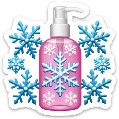 pink body mist bottle with white snowflakes sticker