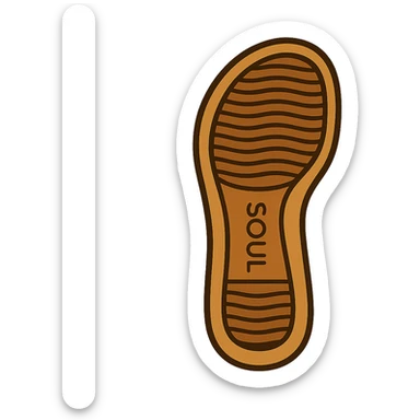 Create an emoji style illustration of a sandal sole, matching the angle and tread pattern of the reference image, viewed directly from the bottom, classic emoji look. sticker