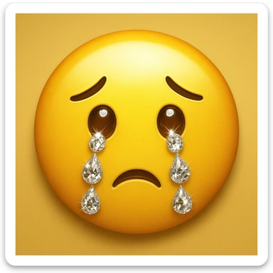 yellow face emoji with rhinestone tears sticker