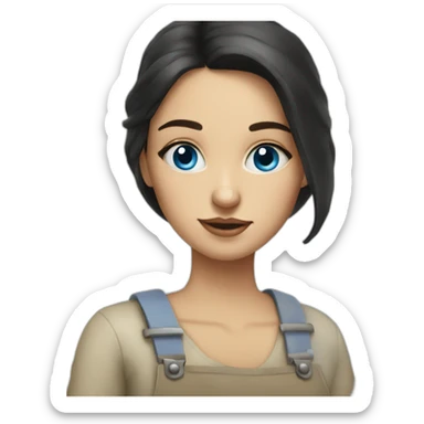 dark haired blue eyed woman painter sticker