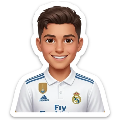 garçon métisse algérien 13 ans brun cheveux mi courts avec maillot réal Madrid sticker