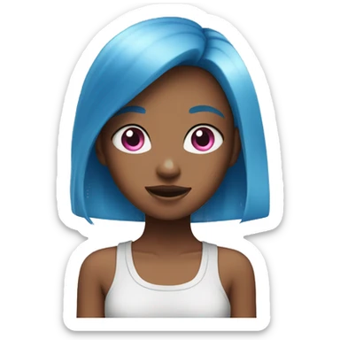 A girl with blue hair and pink eyes sticker
