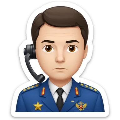 A Russian prosecutor's uniform, a man with a phone looking at something sticker