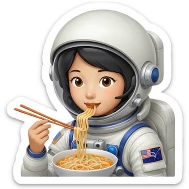 Asian female astronaut eating noodles  sticker