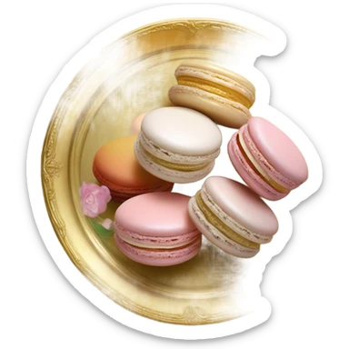 vintage rococo macarons on golden plate sticker