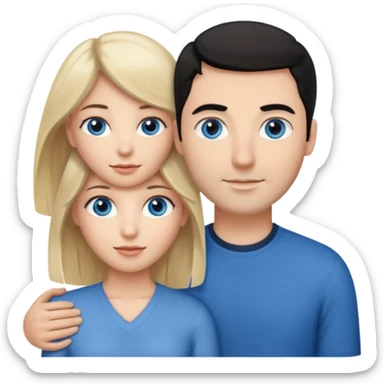 Blank woman with blond hair and blue eye color on left. And also a blank man with black hair and grey eye color in the middle. And a blank woman with brown hair and grey eye color on the right. Holding each other  sticker