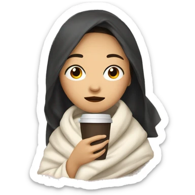 asian girl inside a blanket sipping coffee eyes closed sticker