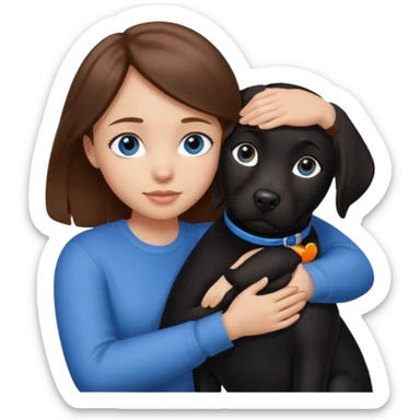 girl with brwon hair and blyue eyes huggibg a black lab sticker