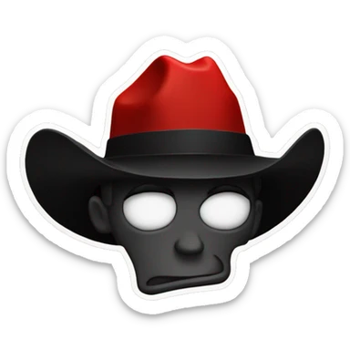 Red devil emoji with black cowboy hat and horns sticking out of hat sticker