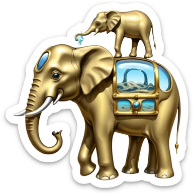 solarpunk steam-punk - surreal elephants from Salvador Dali's paintings in a dreamscape sticker
