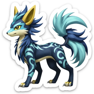 Feral Scaly Striking Slaying Badass Evil Handsome Lightning-patterned Zig-zagged buzzy fuzzy Meloetta-Renamon-Zeraora-Luxray-Cobalion-Suicune-Vernid-fusion-hybrid-creature, full body  sticker