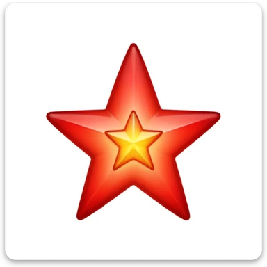 A single red star emoji in cartoon style. The star should be symmetrical, shiny, and have smooth edges. It should glow softly with a red aura. The design should be friendly and emoji-like, with a transparent background. sticker