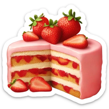 Realistic delicious strawberry cake sticker