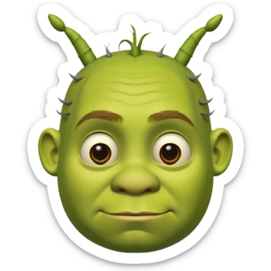 Shrek avec deux petites antennes-oreilles cylindriques plantées de chaque côté de la tête : elles sont courtes, épaisses, avec une ouverture ronde à l’extrémité.
 sticker
