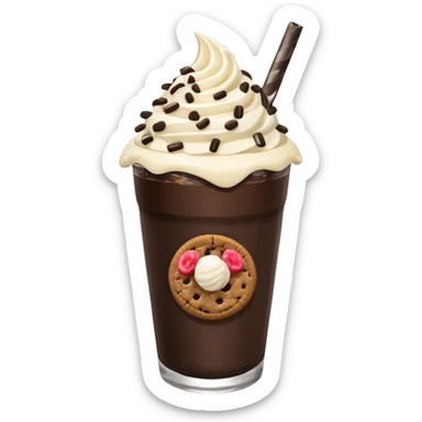 Vaso de vidrio con Frappé de galleta oreo y agregar un popote sticker