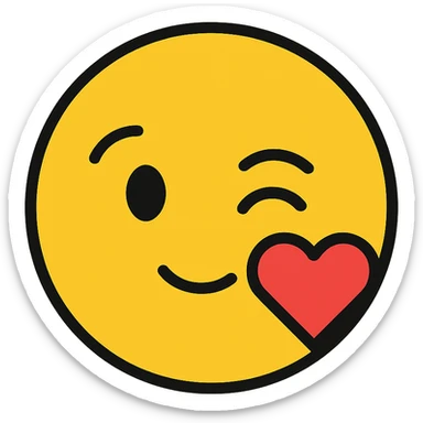 in love emoji, winking with a heart, modern icon style sticker