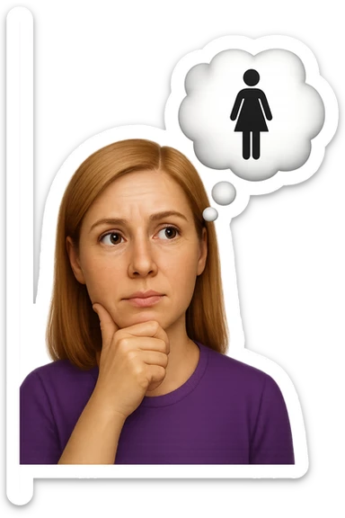 emoji stile iphone di una donna con nuvoletta di pensiero con all'interno la toilet per donne, iperrealistico 4k sticker