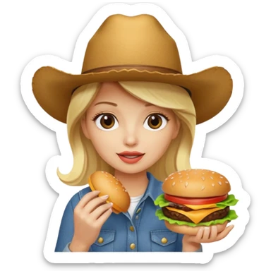 blonde female wearing cowboy eating hamburger sticker